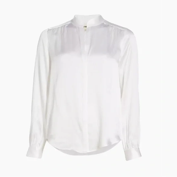 NWT💕L'AGENCE Bianca Silk Charmeuse Blouse in White Size XL - Picture 2 of 15
